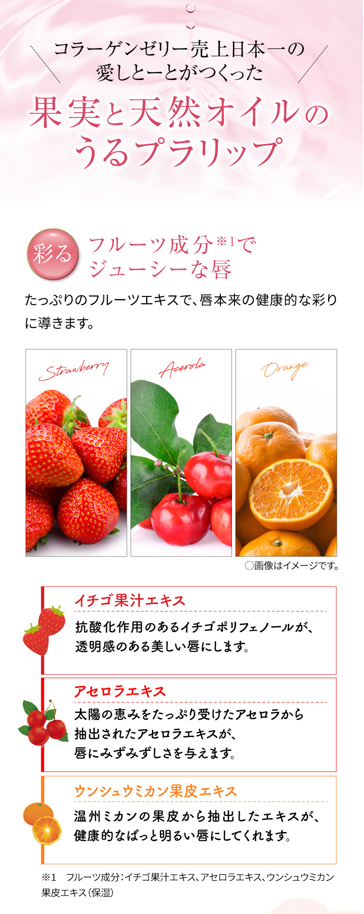コラーゲンゼリー売上日本一の愛しとーとがつくった　果実と天然オイルのうるプラリップ　彩る　フルーツ成分でジューシーな唇