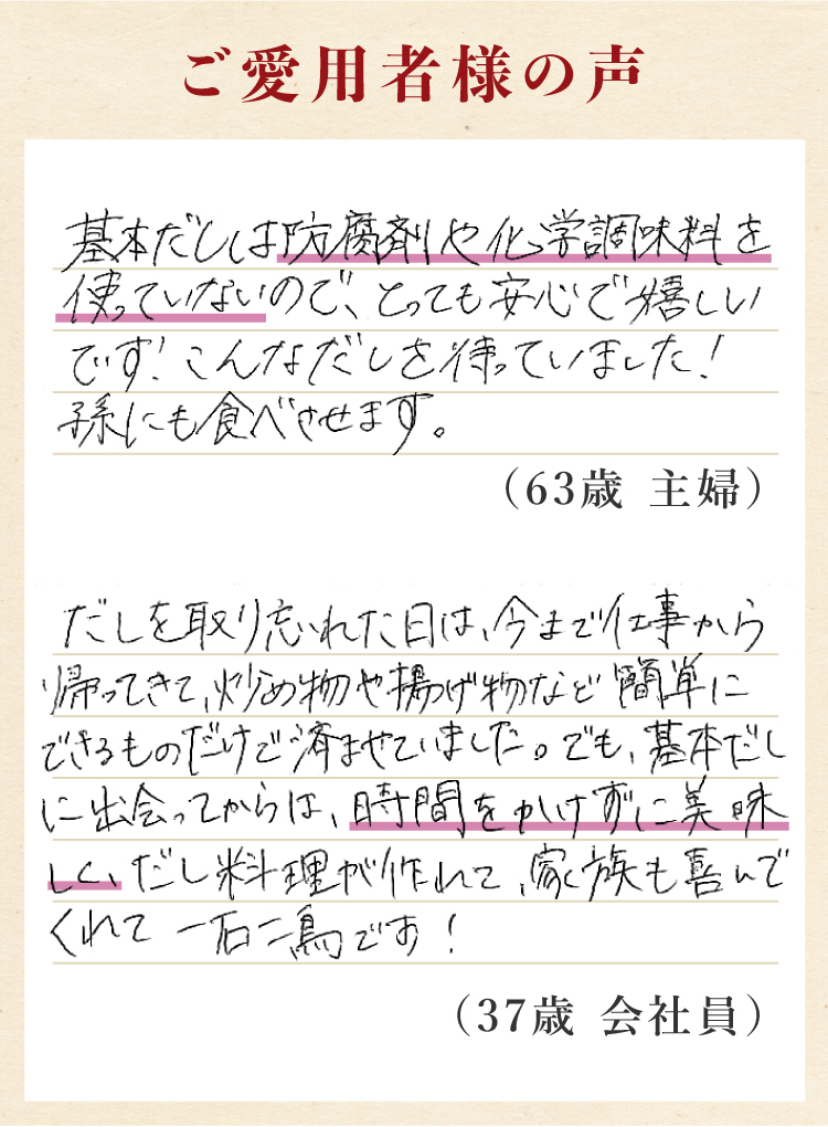 ご愛用者様の声