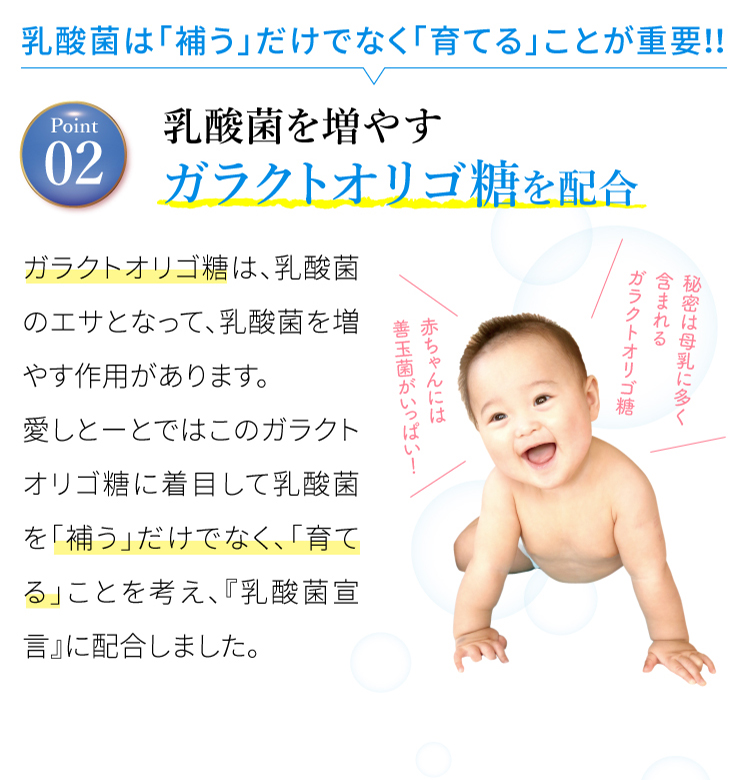 乳酸菌は「補う」だけでなく「育てる」ことが重要！！乳酸菌を増やすガラクトオリゴ糖を配合