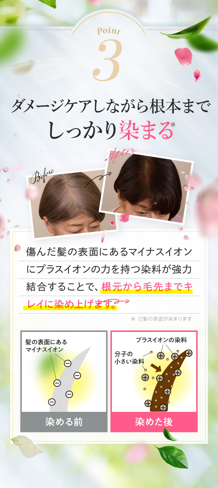 ダメージケアしながら根元までしっかり染まる